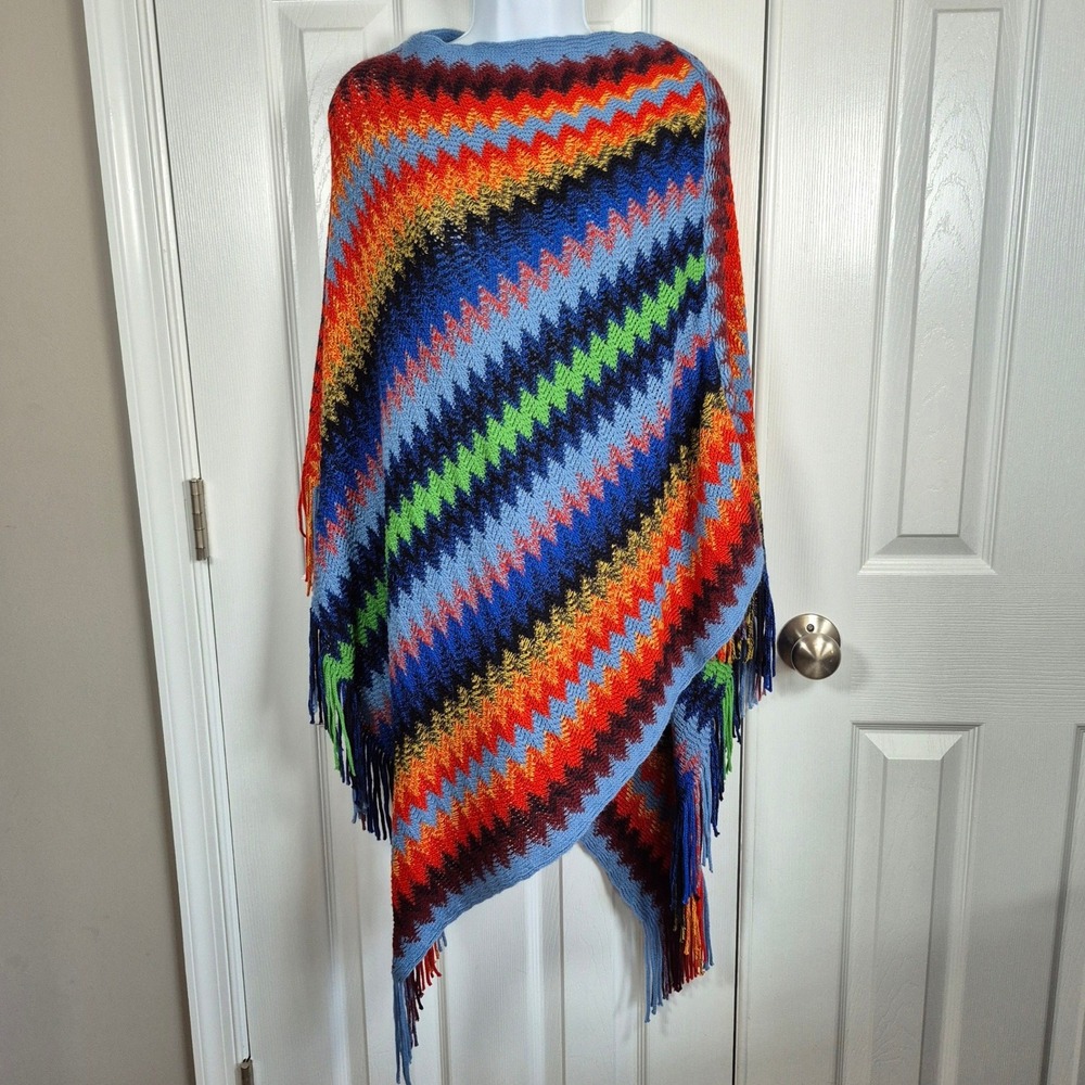 Earthbound Trading Company multicolor crochet‎ poncho women's free size